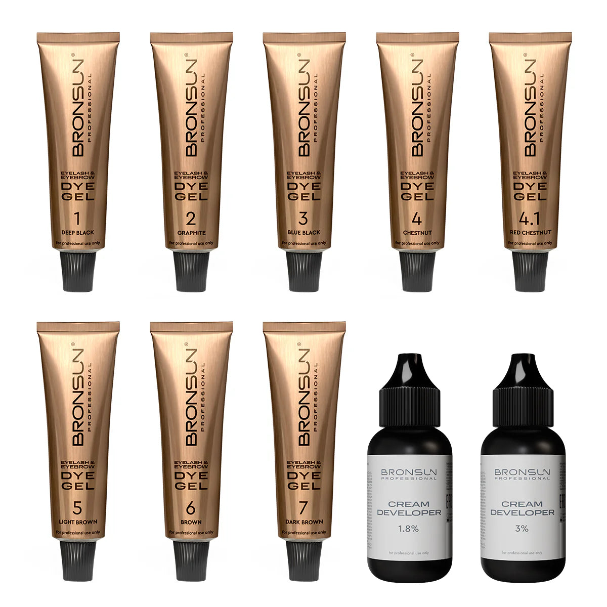 Set completo di tinta-gel BRONSUN® con latte ossidante 1.8% e 3%. NEW DESIGN