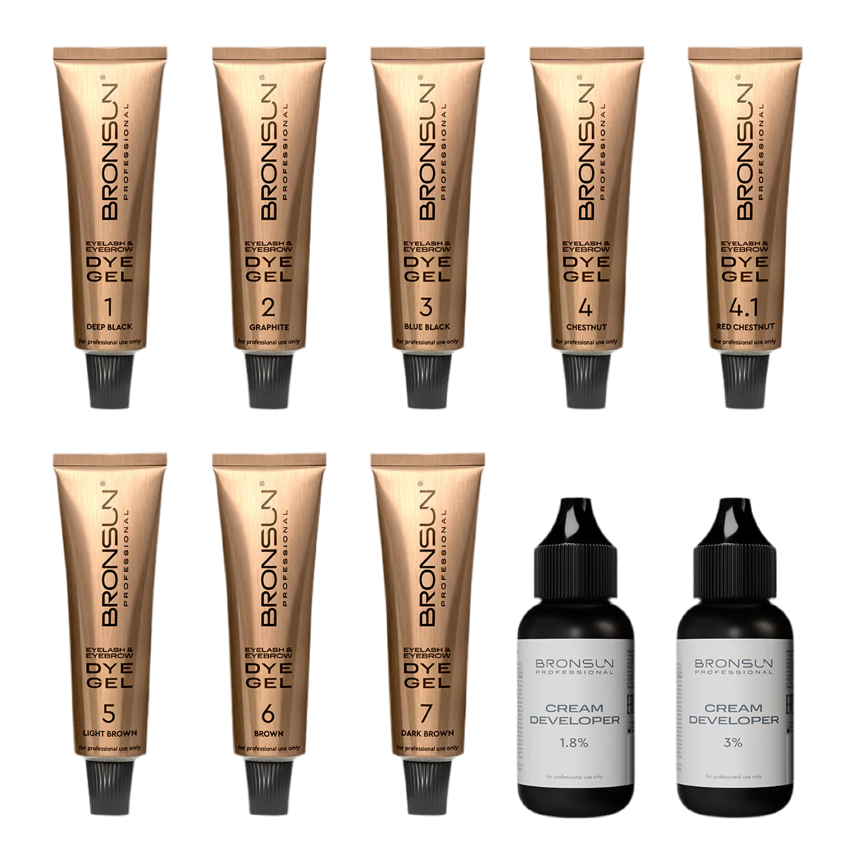 Set completo di tinta-gel BRONSUN® con latte ossidante 1.8% e 3%. NEW DESIGN